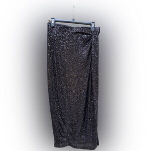 Rachel Zoe black sequin wrap style skirt, size M